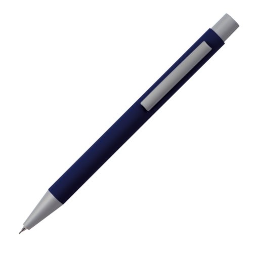 Dark blue mechanical pencil with clip and metal parts.