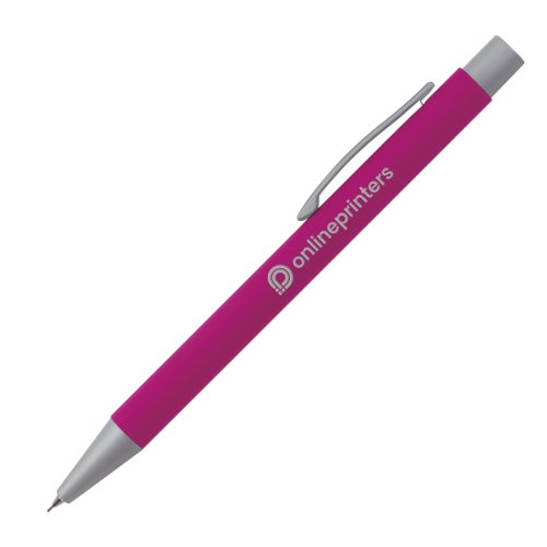 Pink mechanical pencil with clip and leads.