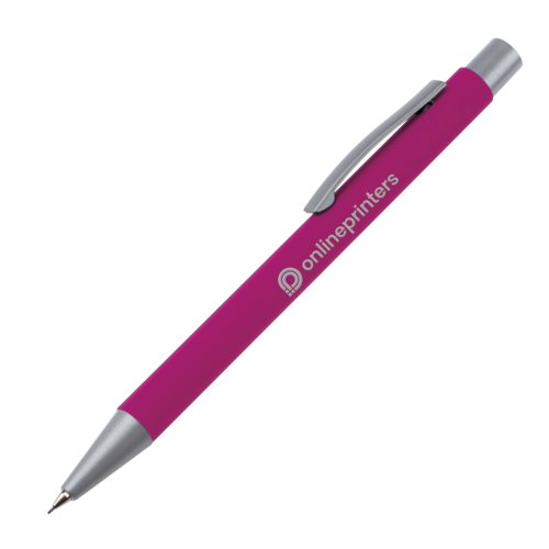 Pink mechanical pencil with clip and leads.