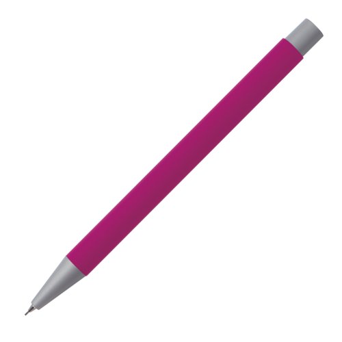 Pink mechanical pencil with metal elements and pattern.
