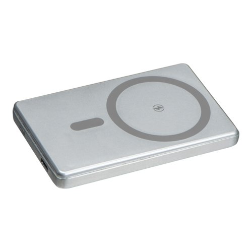 Gray power bank with charging function and USB port.