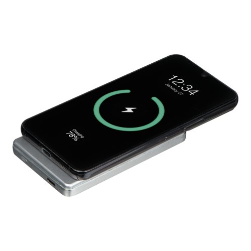 Gray power bank with 5,000 mAh capacity.