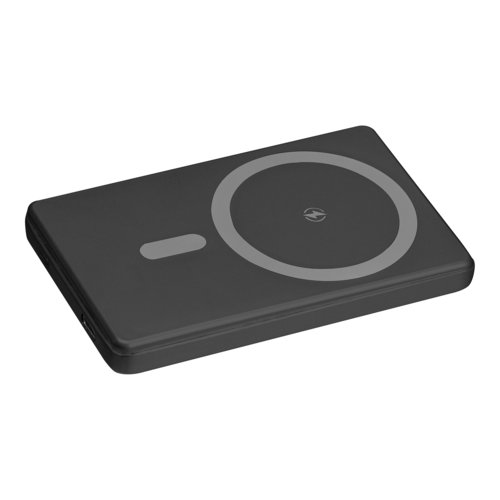 Black power bank with 5,000 mAh capacity.