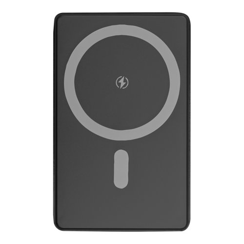 Black power bank with 5,000 mAh capacity.