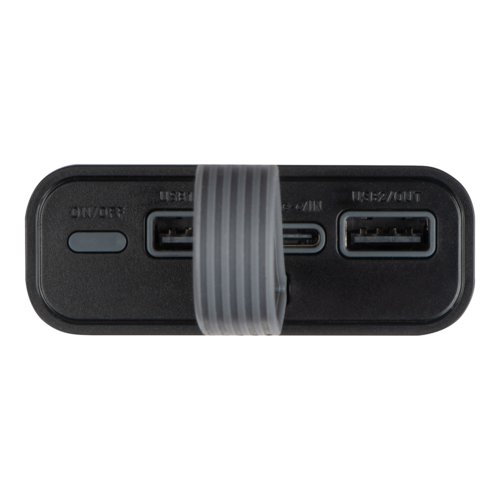Transparent power bank with multiple USB ports.