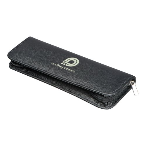 Black RPU pencil case with zipper.