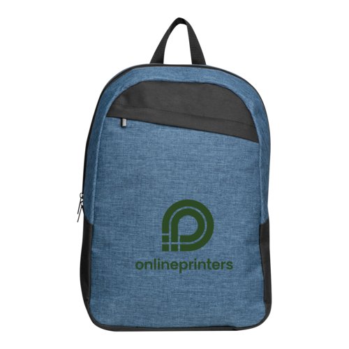 Dark blue fabric backpack with zippered compartment.