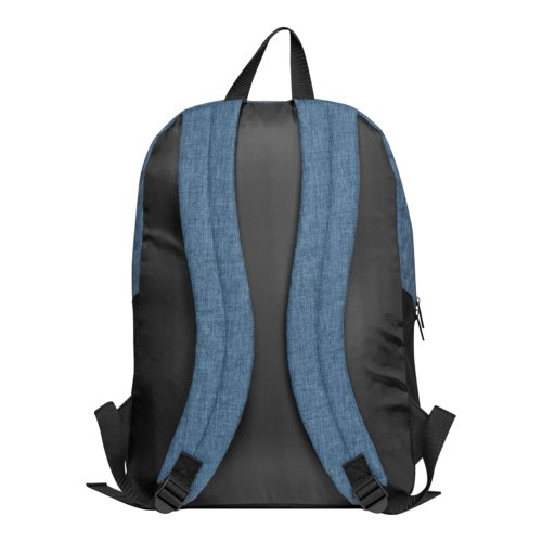 Dark blue rucksack with adjustable straps and zipper.