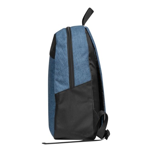 Dark blue rucksack with zipper and carrying handle.