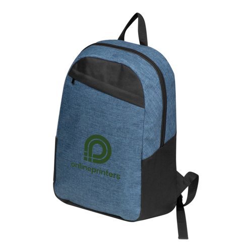 Dark blue rucksack made of sturdy material with adjustable straps.