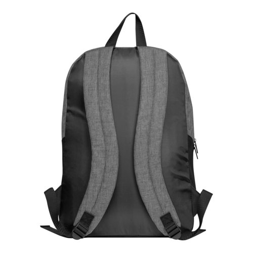 Gray rucksack with adjustable straps and zipper.