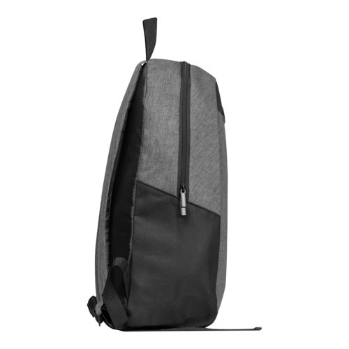 Grey backpack with zipper and adjustable straps.