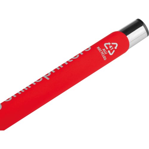 Red gel pen with pattern and removable cap.