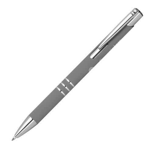 Anthracite gel pen with clip and push mechanism.