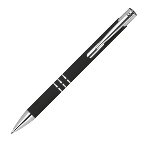 Black gel pen with clip and push mechanism.
