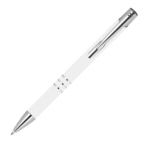 White gel pen with clip and push mechanism.