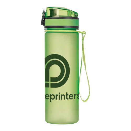 Green Tritan water bottle with sport cap and carrying loop.