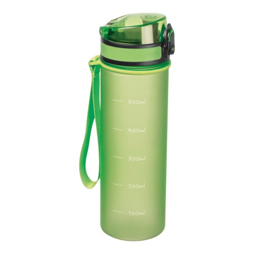 Apple green Tritan water bottle with carrying loop and lid.