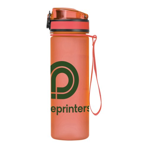 Orange Tritan water bottle with lid and carrying loop.