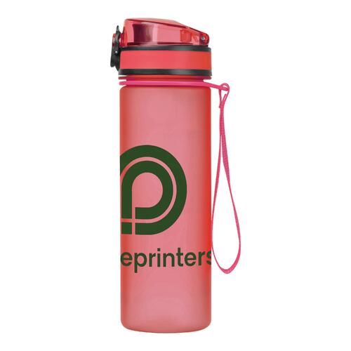 Pink Tritan water bottle with lid and carrying loop.