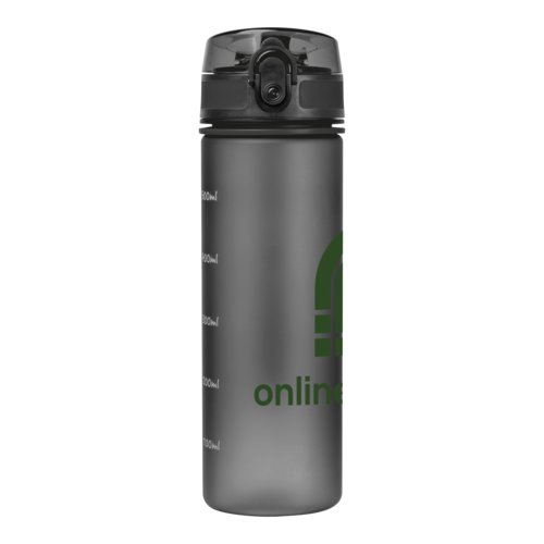 Black Tritan water bottle with leak-proof lid.