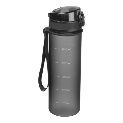 Black Tritan water bottle with carrying loop.