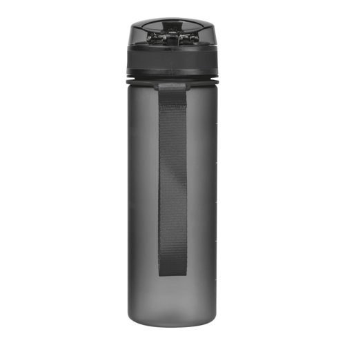 Black Tritan water bottle with carrying loop.