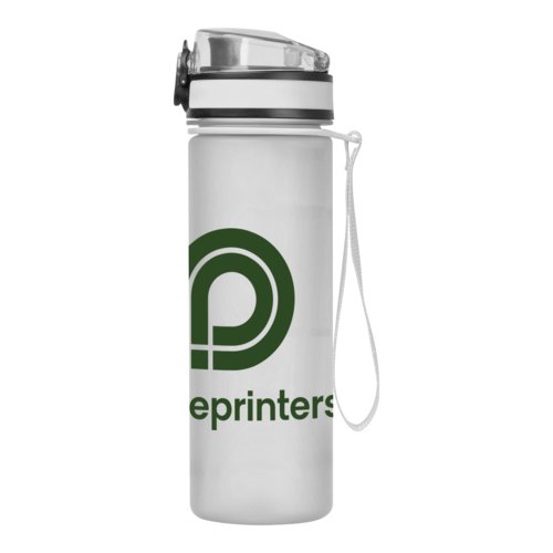 Transparent Tritan water bottle with lid and carrying loop.