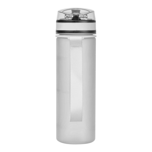 Transparent Tritan water bottle with carrying loop.