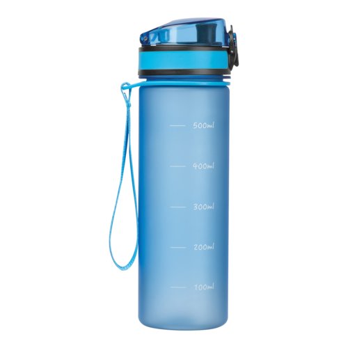 Light blue Tritan water bottle with carrying loop.