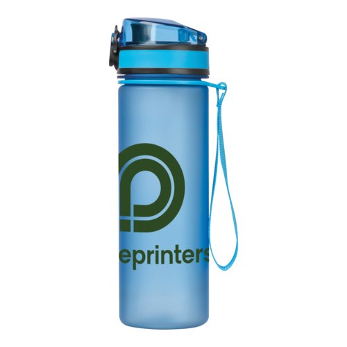 Light blue Tritan water bottle with carrying loop and leak-proof lid.