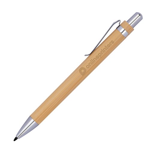 Wood-colored bamboo pen with clip.