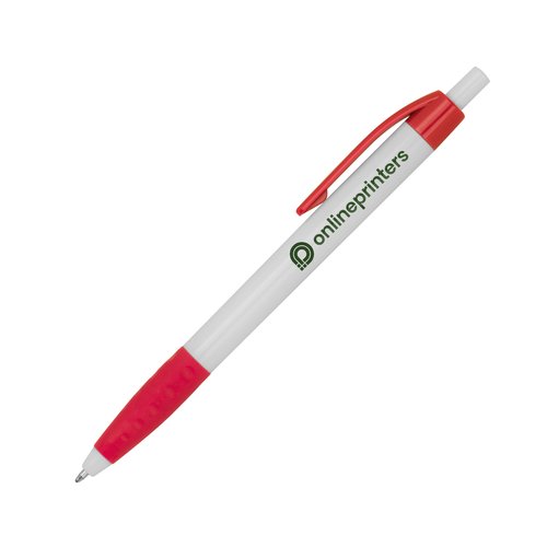 Red plastic ballpoint pen with clip.