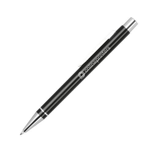 Black gel pen with cap and metal elements.