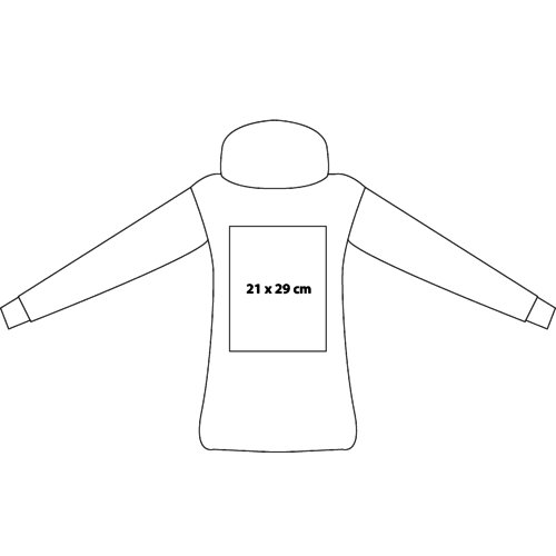 White women's blend hoodie with hood and kangaroo pocket.