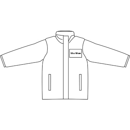 Men's rain jacket with full zipper and pockets.