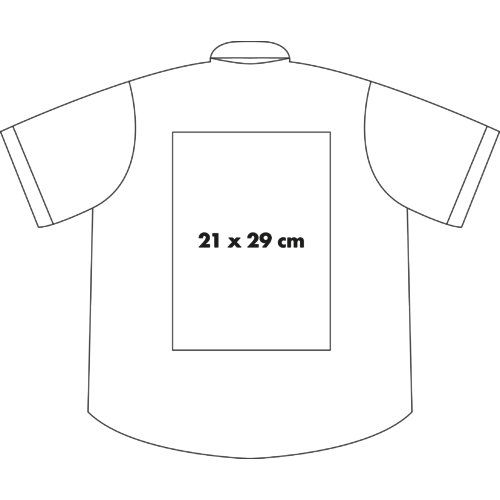 Short-sleeved fabric shirt with button placket for men.