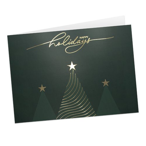 Green folding card with partial hot foil stamping.
