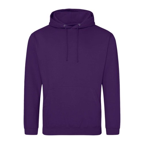 Violet cotton-polyester blend hoodie with hood and drawstring.