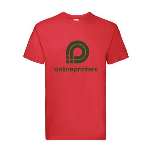 Red cotton T-shirt for men with short sleeves.