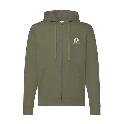 Green cotton hooded jacket with a full zipper.