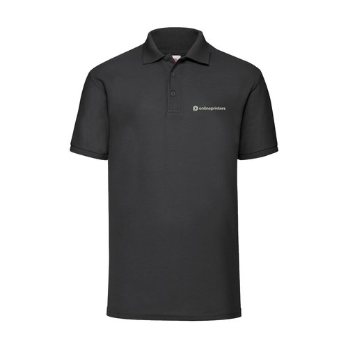 Black blended fabric polo shirt with short sleeves and button placket.