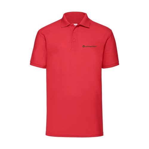 Red cotton blend pique polo shirt with button placket.