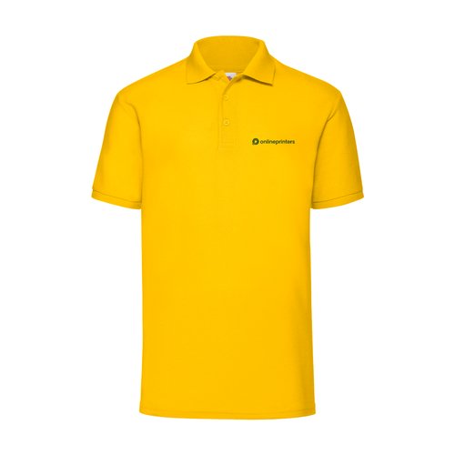 Yellow polyester-cotton pique polo shirt with short button placket.