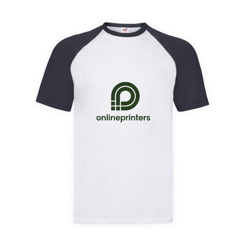 White/navy cotton t-shirt with short raglan sleeves for men.