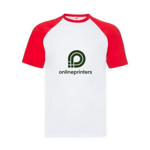 White and red cotton T-shirt with short raglan sleeves for men.