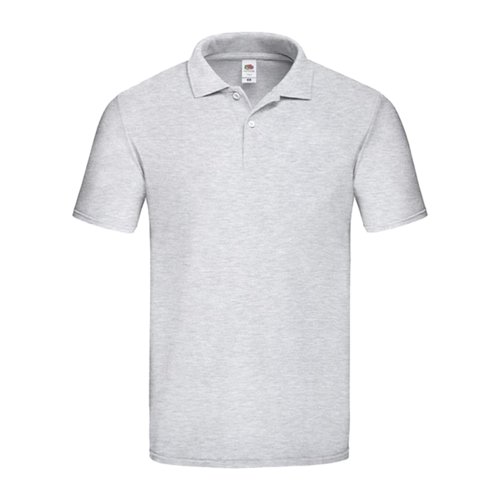 Gray heather cotton polo shirt with short button placket.