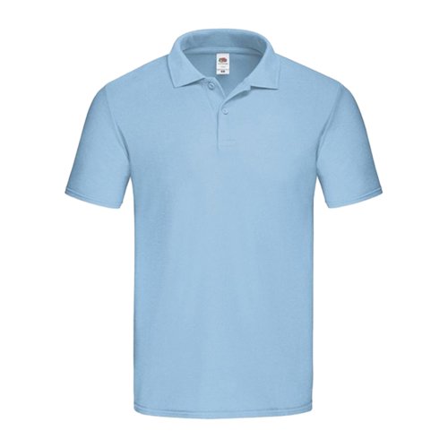 Sky blue cotton polo shirt for men with short button placket.