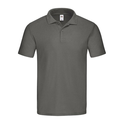 Dark grey cotton polo shirt with button placket.