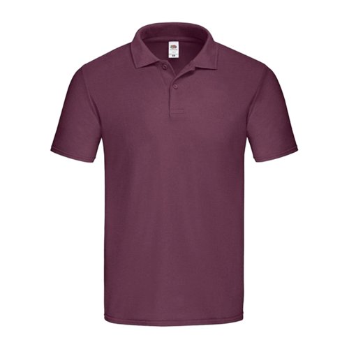 Burgundy cotton polo shirt for men with a short button placket.